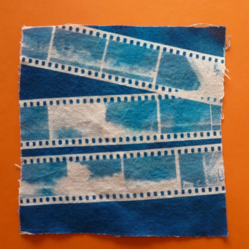 Slide film fabric cyanotype