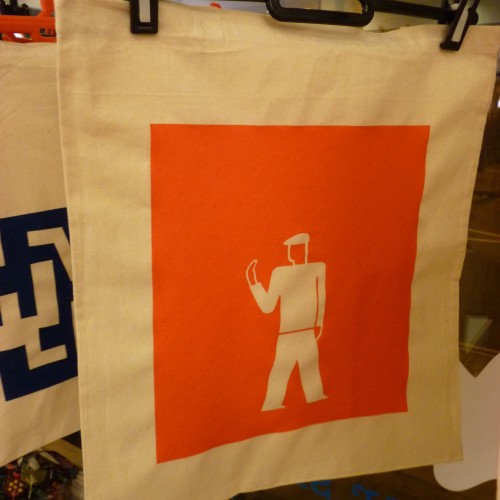 Finished ISOTYPE tote bag hanging up to dry